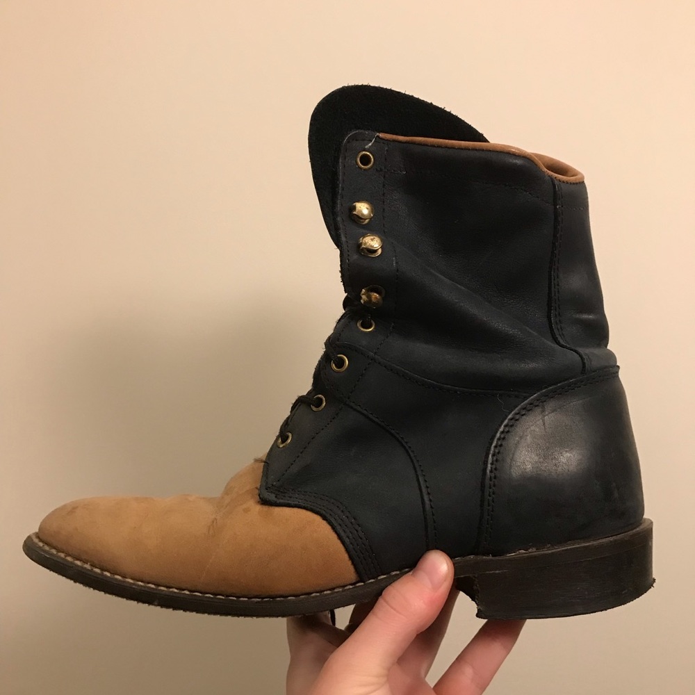 Leather two-tone ankle boots